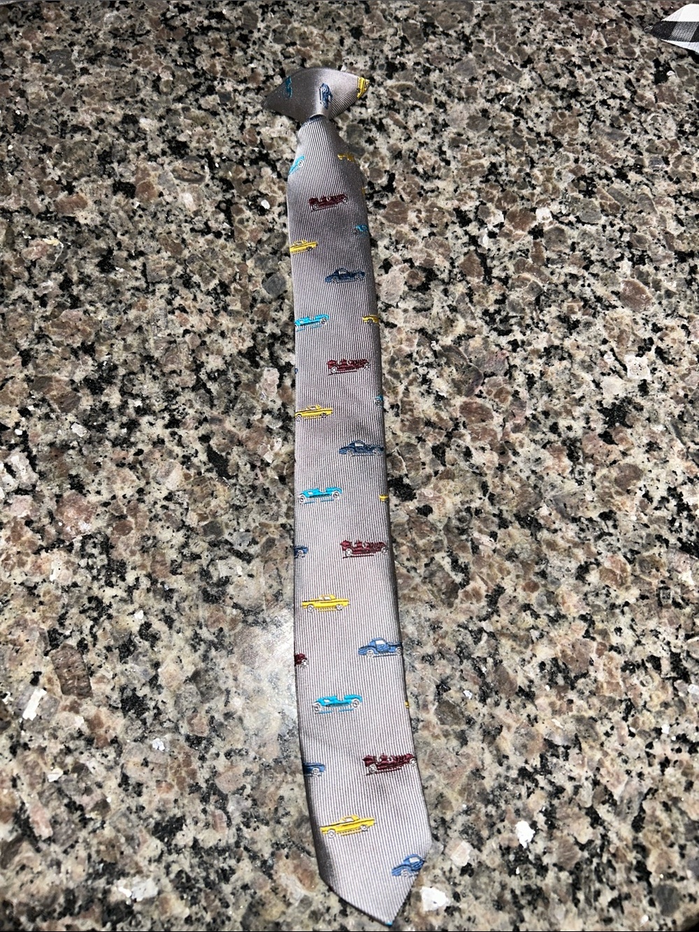 Kids Gray Tie with Colorful Car Pattern